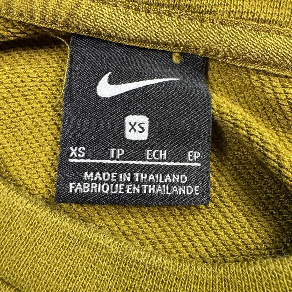 Nike Women's Sweatshirt Cropped Boucle Swoosh Olive Green XS Fleece Pullover